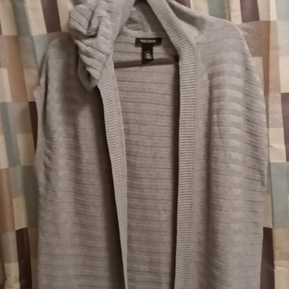 FINAL PRICE NWOT WH/BM gray hooded striped/banded/ribbed open cardigan Sm - Picture 6 of 9